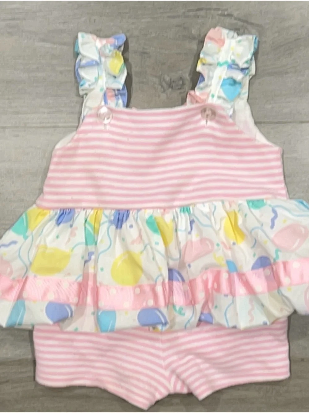 VTG 80s Baby Togs Pastel Balloon Romper Dress 12M First Birthday Pink Striped